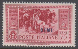 1932. Garibaldi. 75 C. Overprinted SIMI.  (Michel 93 XII) - JF141023 - Egée