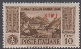 1932. Garibaldi. 10 C. Overprinted SIMI.  (Michel 88 XII) - JF141027 - Egée