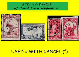 1928/38 BUTA BELGIAN CONGO / CONGO BELGE CANCEL STUDY [C] SELECTION COB 141++PA11+175+176 (x 4 STAMPS) TYPE 7A1- - Abarten Und Kuriositäten