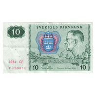 Billet, Suède, 10 Kronor, KM:52e, SUP - Svezia