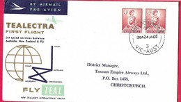 AUSTRALIA - FIRST FLIGHT TEALECTRA FROM MELBOURNE TO CHRISTCHURCH * 24.JA.1960* ON OFFICIAL ENVELOPE - Erst- U. Sonderflugbriefe