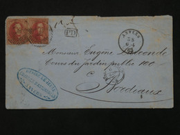 BL1 BELGIQUE  LETTRE EN PORT PAYé 1863 ANVERS A BORDEAUX   FRANCE + 2X  40C ROUGE NON DENTELé +AFFRANCH. INTERESSANT++ - 1849-1865 Medaillen (Sonstige)