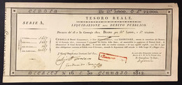 Periodo Napoleonico Tesoro Reale 16 E 30 01 1812 Cedola Da 5000 Ducati R2 RR Gav.01.1380  LOTTO 1056 - Autres & Non Classés