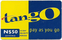 Namibia - MTC Tango - Pay As You Go Yellow, Reverse #1 - Barcode Vertical At Left, GSM Refill 50N$ Used - Namibia