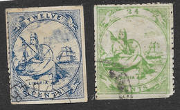 Libéria - Allégorie De La Liberté - Lot De 2 Timbres Dentelés: 12c Twelve Cents Bleu Et 24c Vert 1864 (Y&T 5 Et 6) - Liberia