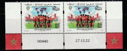 Coin Daté Et Numéroté De 2 Timbres. Football. Coupe Du Monde. Qatar 2022. Maroc. Merci Les Lions De L'Atlas. - 2022 – Qatar