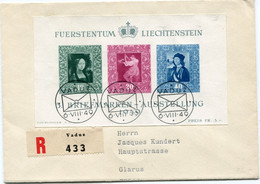 LIECHTENSTEIN LETTRE RECOMMANDEE AFFRANCHIE AVEC LE BF 8 ( THEME PEINTURE ) DEPART VADUZ 6 VIII 49 POUR LA SUISSE - Storia Postale