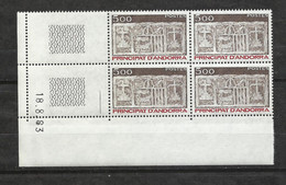 Andorre Bloc De 4 Coin Daté  Le 18/03/1983  Du N° 324    Neufs  * *   B/TB  Voir Scans   Soldé  ! ! ! - Unused Stamps
