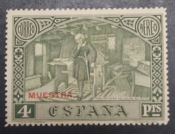O) 1930 SPAIN, SPECIMEN - MUESTRA, COLUMBUS IN HIS CABIN, SCT  C41 4 Ptas Olive Green, CHRISTOPHER COLUMBUS ISSUE, MNH - Variétés & Curiosités