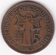 Chypre 5 Mils 1955 Elizabeth II , Bronze, KM# 34 - Chipre