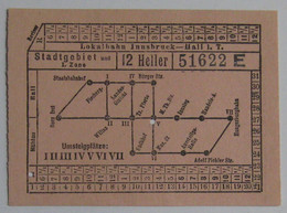 Innsbruck - Fahrschein Der Lokalbahn: Innsbruck - Hall 12 Heller (Stadtgebiet Und Zone 1) - Europa