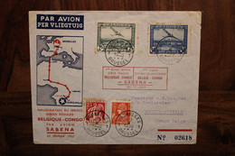 Belgique 1935 Coquilhatville MBandaka Congo Service Aerien Par Avion Sabena Enveloppe Cover Colonie Registered Reco R - Storia Postale