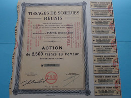TISSAGES De SOIERIES Réunis Paris 1951 ( Voir / See SCANS ) Numéro 152384 > Action De 2.500 Fr. ! - Tessili