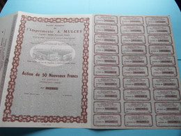 L'Imprimerie A. MULCEY > Saint-Etienne (Loire) BLANCO ( Voir / See SCANS ) Numéro 002067 > Action De 50 Nouveaux Fr. ! - M - O