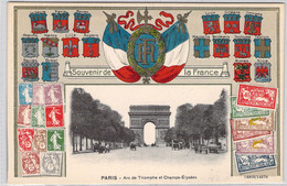 CPA PARIS - Timbre Souvenir De La France Et Blasons Des Villes - Paris Arc De Triomphe Et Champs Elysées - 14903 14370 - Francobolli (rappresentazioni)