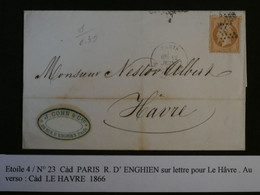 BL3 FRANCE BELLE LETTRE  1866 ETOILE DE PARIS N°4 A LE HAVRE  +NAP. N°21 +AFFRANCH. INTERESSANT++ - 1862 Napoleon III