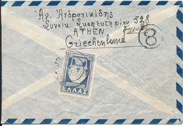 Greece Air Mail Cover Sent To Germany 8-11-1950 Single Franked On The Backside Of The Cover - Cartas & Documentos