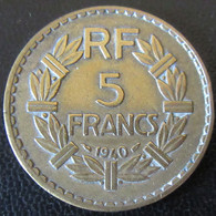 France - Monnaie 5 Francs Lavrillier Bronze-Alu 1940 - 5 Francs