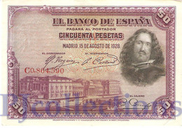 SPAIN 50 PESETAS 1928 PICK 75a XF+ - 50 Pesetas