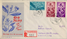 1964 RIO MUNI , SOBRE DE PRIMER DIA CIRCULADO , LLEGADA AL DORSO , ED.  42 / 44 - DIA DEL SELLO , FLORES , FLOWERS - Rio Muni