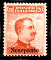 Egeo-OS-343- Scarpanto: Original Stamps And Overprint 1917 (++) MNH - Quality In Your Opinion. - Aegean (Scarpanto)