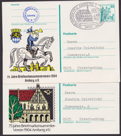 P126, 2  Karten Mit Versch. Dekorativen Zudrucken "Ausstellung Amberg", 1979, Pass. SSt. - Postkarten - Gebraucht