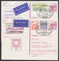 P135 I, 2 Bedarfs-Luftpostkarten In Die USA, Pass. Zusatzfr. Versch. Kartonfarben - Postkarten - Gebraucht