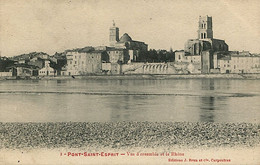 CPA 30 - Pont-St-Esprit - Vue D'ensemble Et Le Rhône - Pont-Saint-Esprit