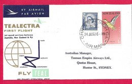 AUSTRALIA - FIRST FLIGHT TEALECTRA FROM CHRISTCHURCH TO SIDNEY * 24.JA.60* ON OFFICIAL ENVELOPE - First Flight Covers