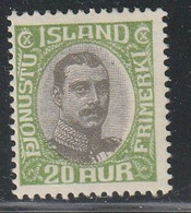 ISLANDE - SERVICE N°38 * (1920-30) Christian X : 20a Vert Jaune - Servizio