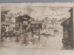 PEINTRE Coté Signé F. MARKS METZ Pont MOREAU - EAU FORTE ? 14 X 9 Cm - Etchings