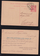 Portugal 1908 Stationery Card LISBOA X LEIPZIG Private Imprint Credit Franco Portugais Bank - Covers & Documents