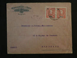 BL4 FUNCHAL   BELLE LETTRE RARE 1906 MADEIRA   A BORDEAUX  FRANCE +PAIRE DE TP+SURCHARGE +AFFRANCH. INTERESSANT++ - Other & Unclassified
