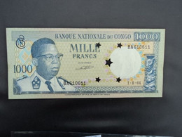 RÉPUBLIQUE DÉMOCRATIQUE DU CONGO : 1000 FRANCS  1-8-1964   P 8s (specimen)  Presque NEUF * - República Democrática Del Congo & Zaire