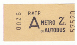 TICKET DE METRO OU AUTOBUS  2e CL R.A.T.P.  57519 ET 57520  LES 2 TICKETS - Europa