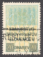 " KraljeSTVO " Type / 1920 Yugoslavia SHS Slovenia Croatia - Revenue Judaical Fiscal Tax Stamp - Used - 20 Din - Servizio