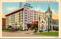 Florida Pensacola St Michaels Church And San Carlos Hotel Curteich - Pensacola