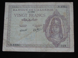 ALGERIE - 20 Vingt Francs 2-2-1945 - Banque De L'Algérie     **** EN ACHAT IMMEDIAT **** - Algérie