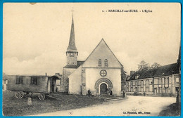 CPA 27 MARCILLY-sur-EURE - L'Eglise  (roulotte De Bohémiens) ° Ch. Foucault édit. - Marcilly-sur-Eure