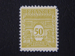Postes France 50 C  Dentelé Type Arc De Triomphe Gouvernement Provisoire 1944 Y&T 623 Jaune Olive Non Oblitéré - 1944-45 Arco Del Triunfo