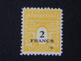 Postes France 2 F Dentelé Type Arc De Triomphe Gouvernement Provisoire 1945 Y&T 709 Jaune Orange Non Oblitéré - 1944-45 Arc De Triomphe