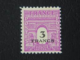 Postes France 3 F  Dentelé Type Arc De Triomphe Gouvernement Provisoire 1945 Y&T 711 Lilas Non Oblitéré - 1944-45 Arco Del Triunfo