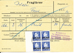 Denmark Postfaerge Fragtbrev Freight Bill FANÖ-ESBJERG Faergeri With A Block Of 4 Overprinted POSTFAERGE - Covers & Documents