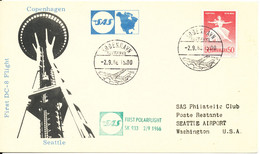 Denmark First Flight Card SAS First DC-8 Polar Flight Copenhagen - Seattle 2-9-1966 - Brieven En Documenten