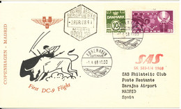 Denmark First Flight Card SAS First DC-9 Flight Copenhagen - Madrid 1-4-1968 - Storia Postale