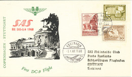 Denmark First Flight Card SAS First DC-9 Flight Copenhagen - Stuttgart 3-4-1968 - Lettres & Documents