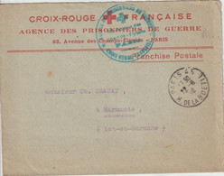 1916 - CROIX-ROUGE ! ENVELOPPE PRISONNIERS DE GUERRE En FRANCHISE De PARIS => MARMANDE (LOT ET GARONNE) - Rode Kruis