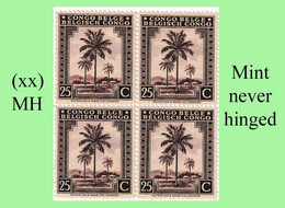 1942 ** BELGIAN CONGO / CONGO BELGE = COB 252 MNH RED LILAC PALM TREE : BLOC OF -4- STAMPS WITH ORIGINAL GUM - Blocks & Sheetlets