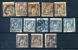 Lot De 11 Timbres Oblitérés Type SAGE - Très Décalés Par Rapport à La Dentelure - Pour étude - 1898-1900 Sage (Type III)