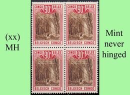 1938 ** BELGIAN CONGO / CONGO BELGE = COB 198 MNH BAMBOO FOREST BLOCK OF -4- STAMPS WITH ORIGINAL GUM - Blocchi